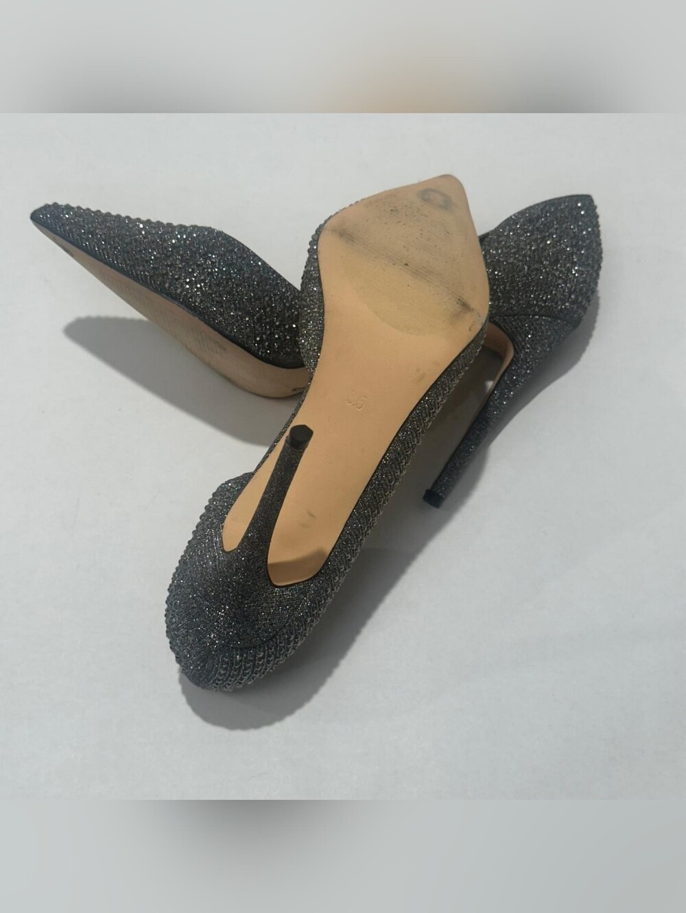 Steve Madden Proper Rhinestone Pointed Toe D'Orsay Pumps Silver Gray Womens 8.5 - Picture 9 of 10